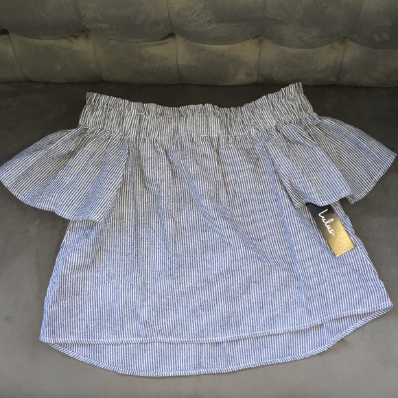 🎉HP🎉 NWT Lulus Blue & White Off the Shoulder Top - Picture 5 of 6